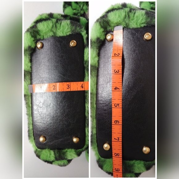 Jayley Collection Faux Fur Bag Purse Handbag Black & Green Checkered - Picture 9 of 11